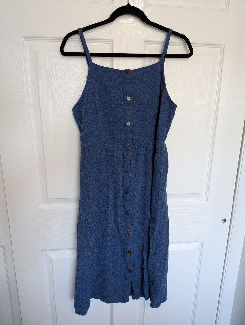 Old Navy Blue Linen Blend Button Front Midi Dress - Size L